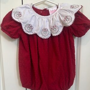 Red and White One Piece with Lace Collar and Velvet Texture